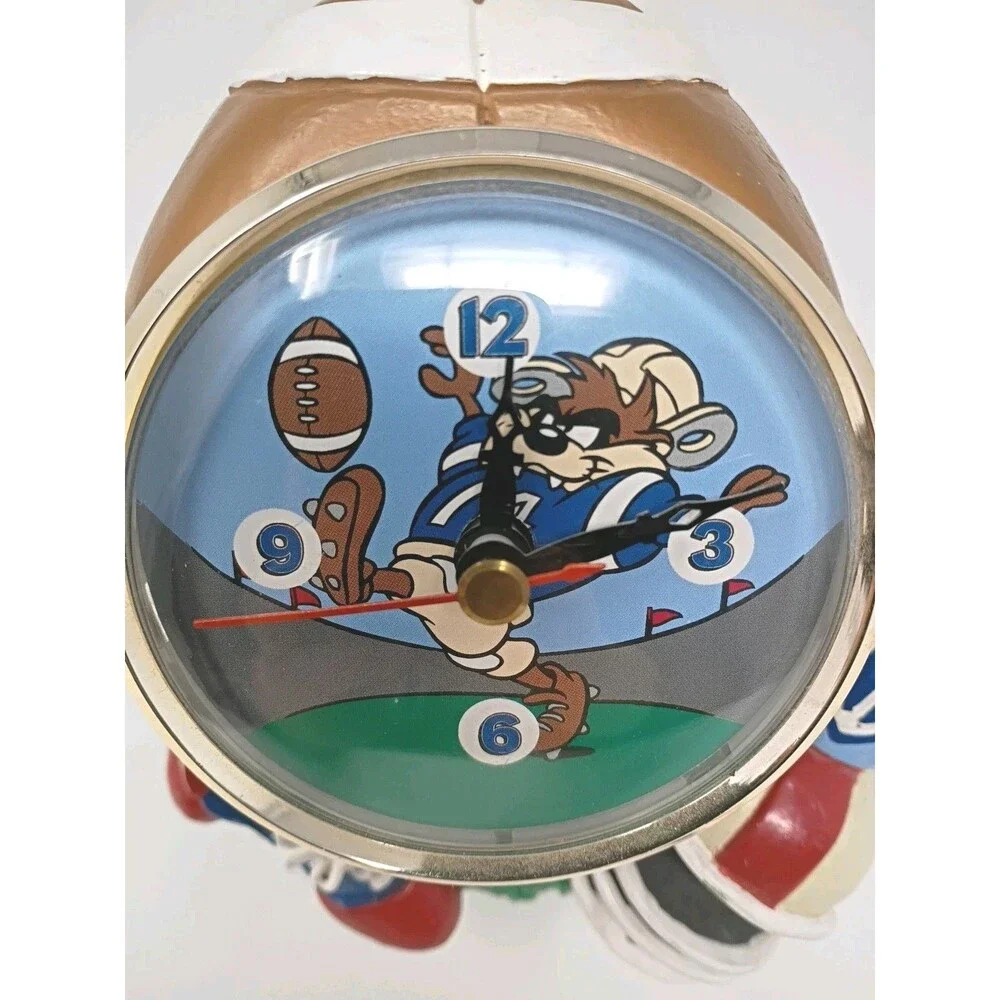 Vintage Warner Bros. Taz Tasmanian Devil Football Desk Clock Ceramic 1996 Works